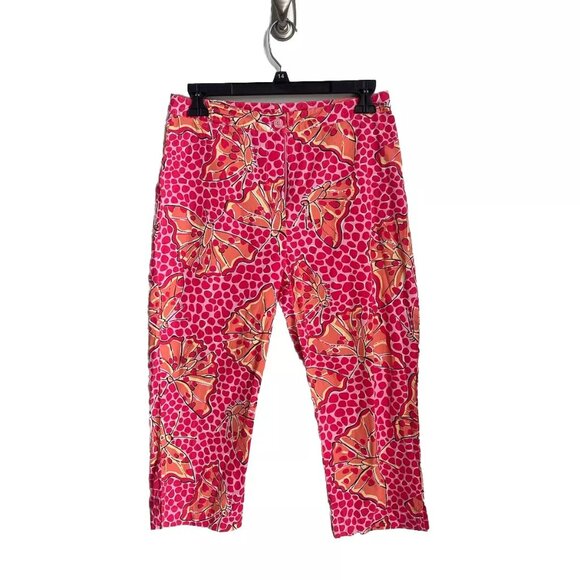 Lilly Pulitzer Pink Orange Butterfly Print Capri Pants - Picture 1 of 6